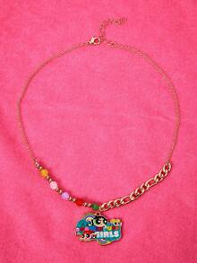 THE POWERPUFF GIRLS X SHEIN 1 pieza Collar casual con diseño de flor, burbujas y botón de oro, con apariencia de lujo y alta gama, adecuado para varias fiestas, conciertos y festivales