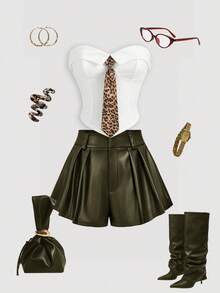 SHEIN MOD Women's Wine Red PU Wide Leg Shorts