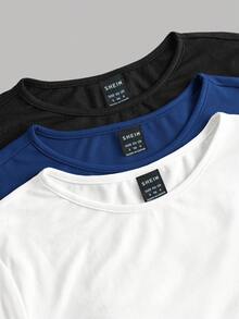 SHEIN EZwear 3件套女士休闲纯色圆领褶皱长袖T恤，秋冬季 - 彩色 - 查看 4
