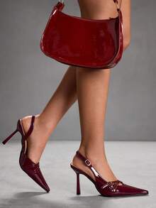 CUCCOO SZL Tacones altos de moda versátiles de uso diario con diseño de hebilla y punta afilada para mujer - Burdeos - Ver 3