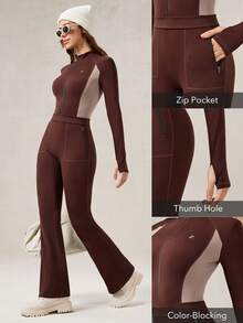 OutZeal 女士冬季保暖户外连体衣，圣诞节服装，滑雪日常穿着，速干柔软拉绒内衬，前拉链带口袋 - 棕色 - 查看 4