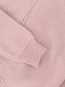 Franclia 女士优雅纯色罗纹高领修身长袖拉链上衣搭配弹力腰显瘦喇叭腿针织衫两件套，冬季 - 粉色 - 查看 6