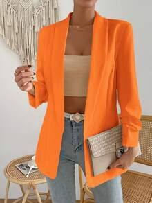 GENKIRA Solid Color Shawl Collar Blazer Fall Cloth For Women - Orange - View 6