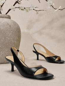 SHUZIA Giày cao gót hở gót tối giản cho nữ - màu đen - Xem 2