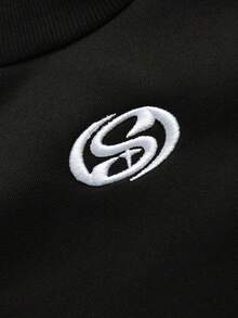Manfinity Hypemode 男士字母刺繡寬鬆休閒套頭衛衣 Y2K 上衣 男士街頭風上衣 - 黑色 - 查看 5