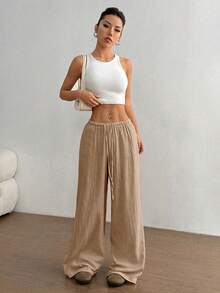 Flirla Women Casual Straight Leg Low-Rise Cotton Pants Fall Cloth For Women - Khaki - View 5