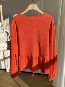 Comfortcana 大码女式橙色休闲衬衫，简约时尚，适合日常穿着 - 橘色 - 查看 2