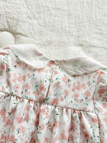 SHEIN Vintaside Kids Baby Girl Sweet Ditsy Floral Puff Sleeve Peter Pan Collar Dress, Autumn