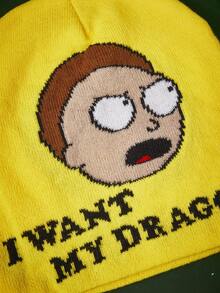 Rick and Morty X SHEIN 1 chiếc mũ len đan họa tiết hoạt hình, ấm áp, thời trang - A - Xem 3