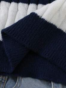 Blue & White Striped Twist Knit Sweater For Women, Casual Loose Fit Round Neck Striped Patchwork Pullover, Suitable For Autumn/Winter, Christmas, Halloween, New Year Party Blue And White Stripe Sweater Navy Blue Sweater Sweaters For Girls Blue And White Casual Sweater Striped Sweater Teen Blue And White Set Sweaters For Teens - White - View 6