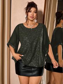 Cravure Plus Size Women's Luxury Party Style Versatile Fashion Slimming Glitter Elegant Blouse, Suitable For Gatherings And Banquets - Army Green - View 3