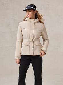 OutZeal Ski Jacket Women Shell Jacket Thermal Clothes Winter Skiing Camping Quilted Lined Water-Resistant Adjustable Belt With Zip Pockets - Apricot - View 7