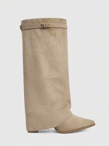 Daringsoles Women's Fashion Commuter Chunky High Heel Knee-High Boots For Christmas - Apricot - View 4