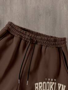 Manfinity Homme 男士纽约标语印花休闲卫衣和运动裤两件套，秋冬男装