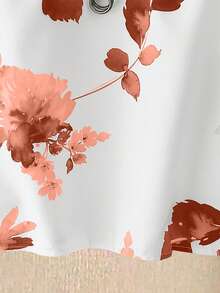 SHEIN LUNE 2件套女士碎花圆领短袖上衣和裤子，新年休闲装 - 鏽棕色 - 查看 3