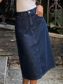 DAZY Women's Casual Commuter Washed Denim Skirt - Black - View 1