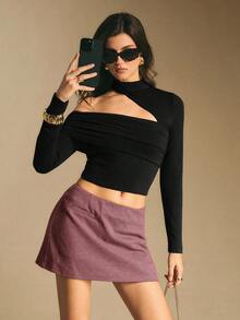 Poéselle Women's Houndstooth Fashionable Versatile Skorts,Red Skirt - Burgundy - View 3