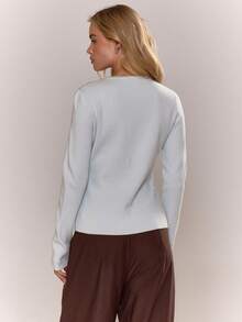 MUSERA Áo thun dài tay cổ tròn, kiểu dáng thường ngày, thích hợp cho kỳ nghỉ, sân bay, mùa thu, trở lại trường học, thanh lịch, mùa xuân hè. - Màu xanh nhạt - Xem 3