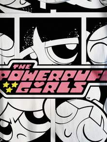 THE POWERPUFF GIRLS X SHEIN Plus Size Summer Casual Letter And Cartoon Pattern Round Neck Short Sleeve T-Shirt Suitable For Going Out - White - View 4