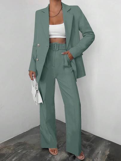 EURMUSE Completo da donna elegante con blazer doppiopetto e pantaloni