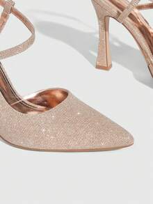 CUCCOO SZL Giày cao gót mũi nhọn lấp lánh thời trang thanh lịch dành cho nữ - Rượu sâm banh - Xem 5