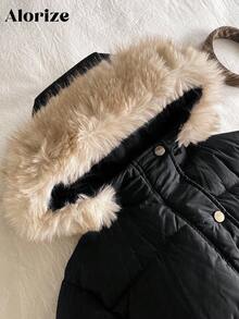 Sparklyn 女童（小号加厚外套，休闲百搭百搭风格，棕色中长款束腰，冬季 - 黑色 - 查看 4