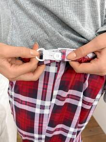 Moonlight&Mama 2pcs Maternity Sleepwear Set: Contrast Lace Crew Neck Long Sleeve Top And Plaid Print Pants, Winter - Light Grey - View 5