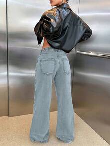 EURMUSE RueChic Low Waist Wide Leg Special Wash Jeans - Baby Blue - View 2