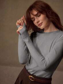 MOTF PREMIUM HIGH STRETCH SKIN-FRIENDLY SOLID COLOR ROUND NECK SLIM FIT FASHIONABLE LONG SLEEVE VERSATILE WOMEN'S BASE LAYER TOP - Light Grey - View 6