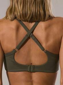 Musera Sport 运动连帽交叉绑带后背修身运动文胸，适合冬季、夏季运动、健身房、休闲、板式网球等运动。 - 軍綠色 - 查看 1