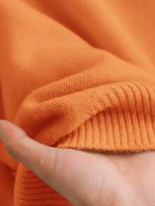 CosyJoli 大码休闲V领蝴蝶结系带宽松套头毛衣，春季/春假 - 橘色 - 查看 8