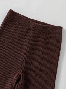 少女高领毛衣裤套装，咖啡色向日葵印花上衣，驼色罗纹针织裤，休闲舒适保暖，适合度假、旅行、秋冬季节，抓绒面料，校园风，圣诞节适用。 - 駝色 - 查看 4