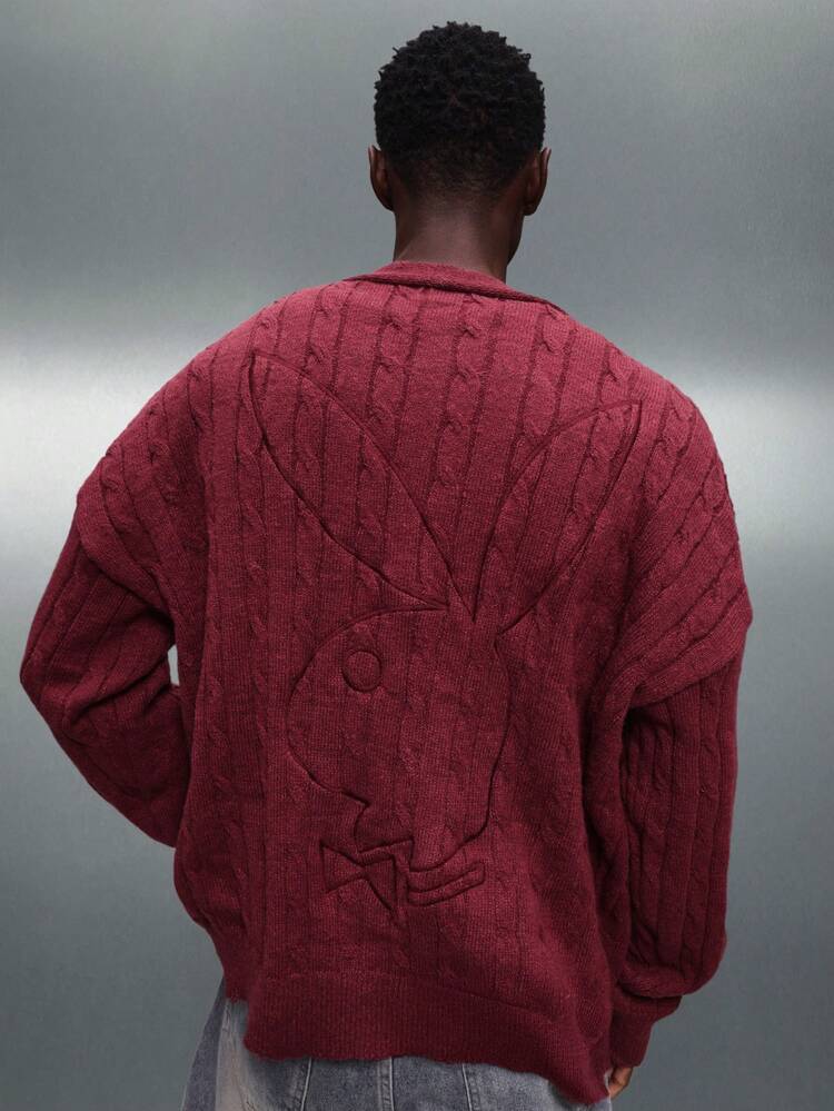 PLAYBOY X SUMWON Cable Knit Buttoned Cardigan With Long Sleeves