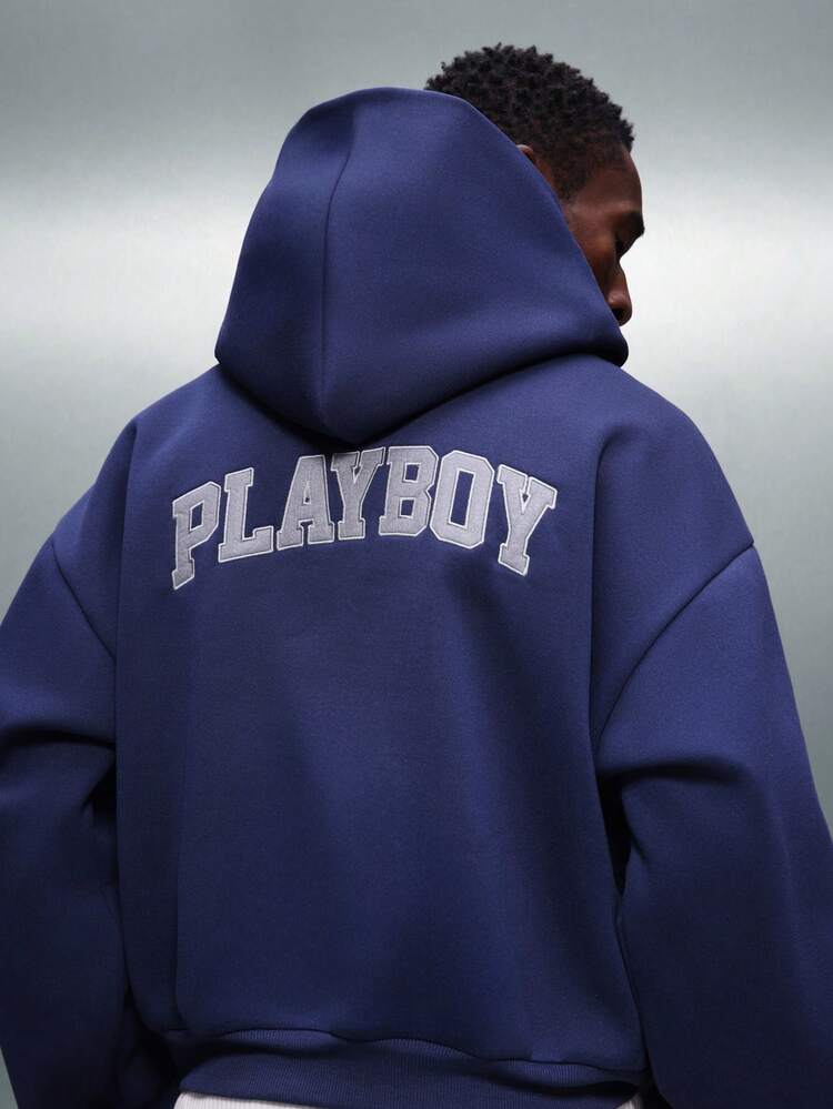 PLAYBOY X SUMWON Navy Crop Hoodie With Chest Print