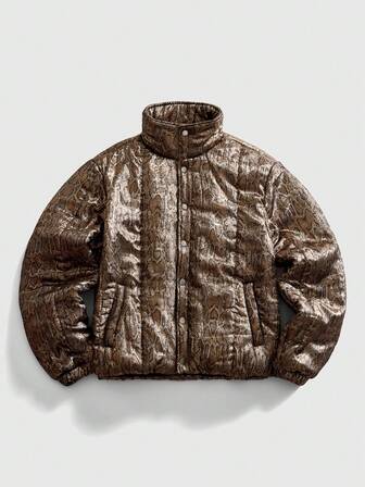 Street Life Manteau matelassé à manches longues et épaules tombantes pour homme, chaud et à la mode, motif peau de serpent, col mandarin, hiver