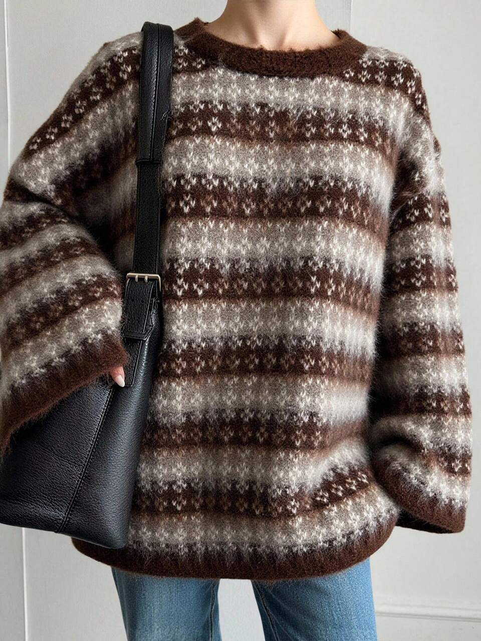 Women's Loose Casual Striped Sweater, Suitable For Autumn, Winter, New Year, Christmas
