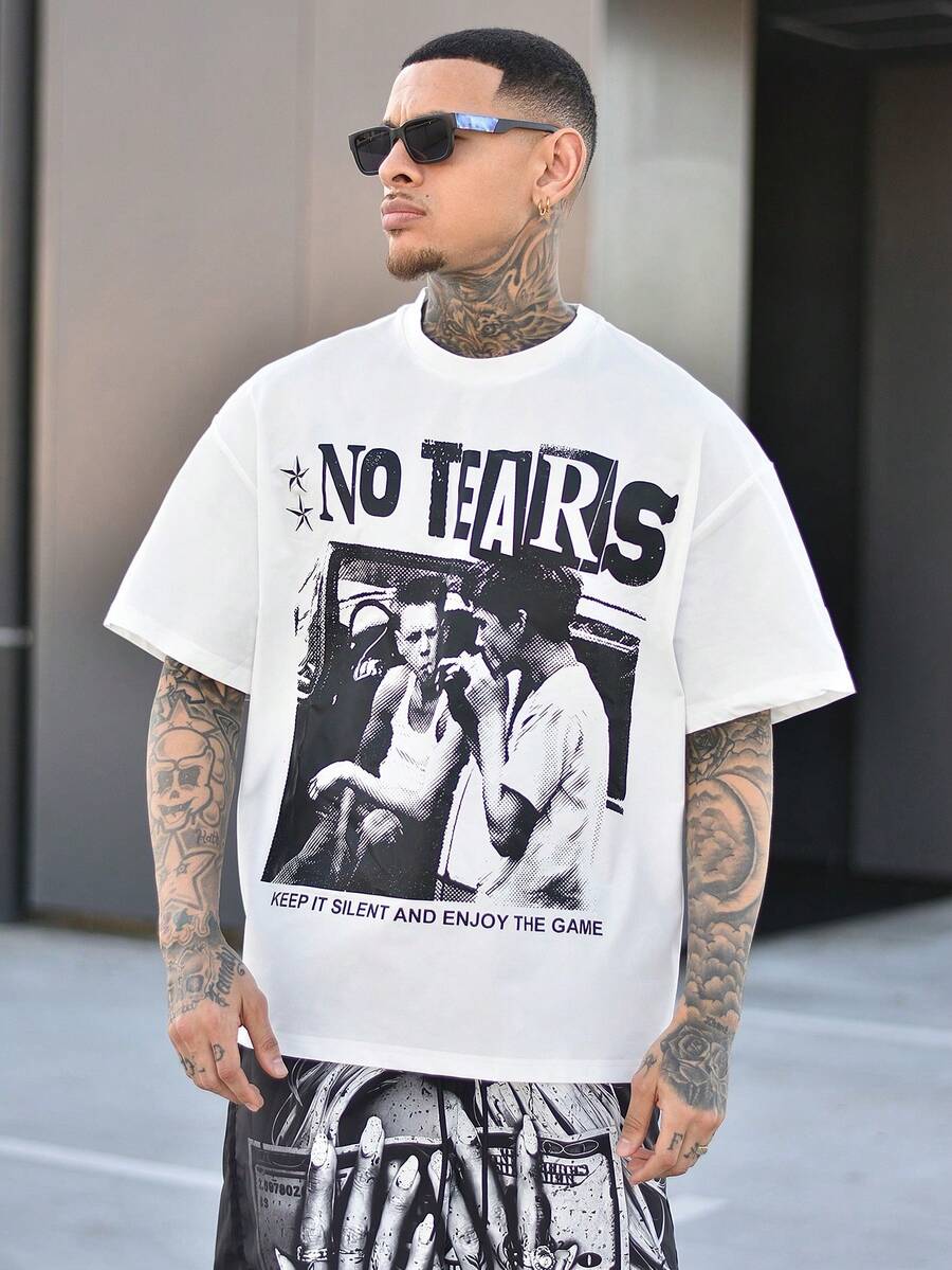Devon Thys 男士新款时尚嘻哈风格印花T恤 - 白色 - 查看 1