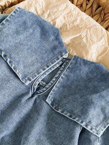 SHEIN Vintaside Kids Váy denim ve lớn thời trang mùa hè cho bé gái, thích hợp cho các buổi đi chơi, mua sắm, tiệc tùng, mặc nhà thường ngày, hoạt động ngoài trời hoặc kỳ nghỉ, mang đến vẻ ngoài thoải mái và phong cách cho mùa hè - Màu xanh nhạt - Xem 4