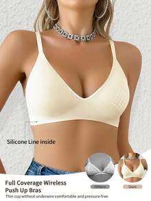 女士无缝果冻文胸，纯色，舒适细肩带文胸 - 米色 - 查看 6