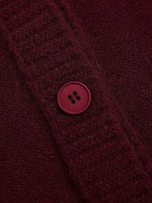 Sweetra Women's Twist Rope Lantern Sleeve Slim Fit Cardigan Sweater, Autumn/Winter - Burgundy - View 8