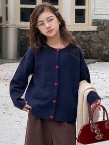 DAZY Tween Girls Solid Color Cardigan - Navy Blue - View 5