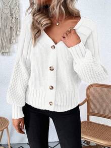 EMERY ROSE Women's Casual Solid Color Button Front Raglan Sleeve Cardigan, Autumn/Winter White Sweater Cardigan Knit Cardigan Button Up Cardigan Oversized Cardigan Summer Cardigan - White - View 6