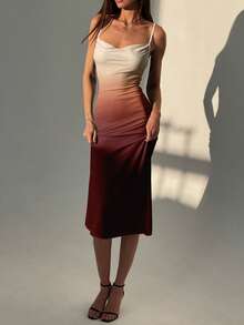 Aloruh 印花吊带垂领修身美人鱼长裙，优雅度假之选 - 藍色 - 查看 4