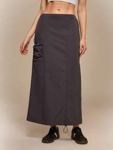 Hanevo Women's Pleated Split Pocket Skirt, Casual & Sports - Dark Grey - View 4