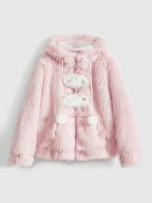 ROMWE Cute Kawaii 3D Ear Faux Fur Women Jacket - Pink - View 1