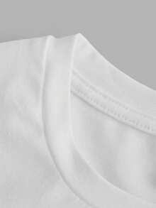 SHEIN Girlism Áo thun cổ tròn tay ngắn thoải mái cho bé gái tuổi teen, có nhún hai bên, in nơ và buộc tóc - trắng - Xem 4