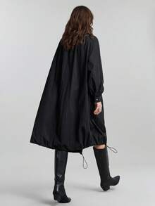 Ontre 2026春夏女士轻薄外套，黑色宽松长袖圆领套头衫，适合办公室/休闲场合，可调节抽绳，商务休闲，教师节，情人节，节日派对，百搭薄款外套 - 黑色 - 查看 4