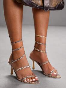 CUCCOO SZL Women's Fashionable Sexy Snake Skin Pattern Heeled Sandals For Christmas