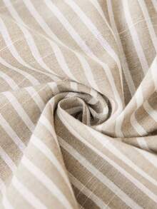 MaterniWear 春季女士办公室、商务孕妇工作休闲衬衫，秋季条纹侧系腰长袖休闲棉质衬衫 - 卡其色 - 查看 6