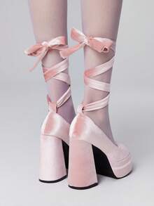 ROMWE 女士厚底时尚搭扣高跟鞋，适合派对场合 - 粉色 - 查看 5